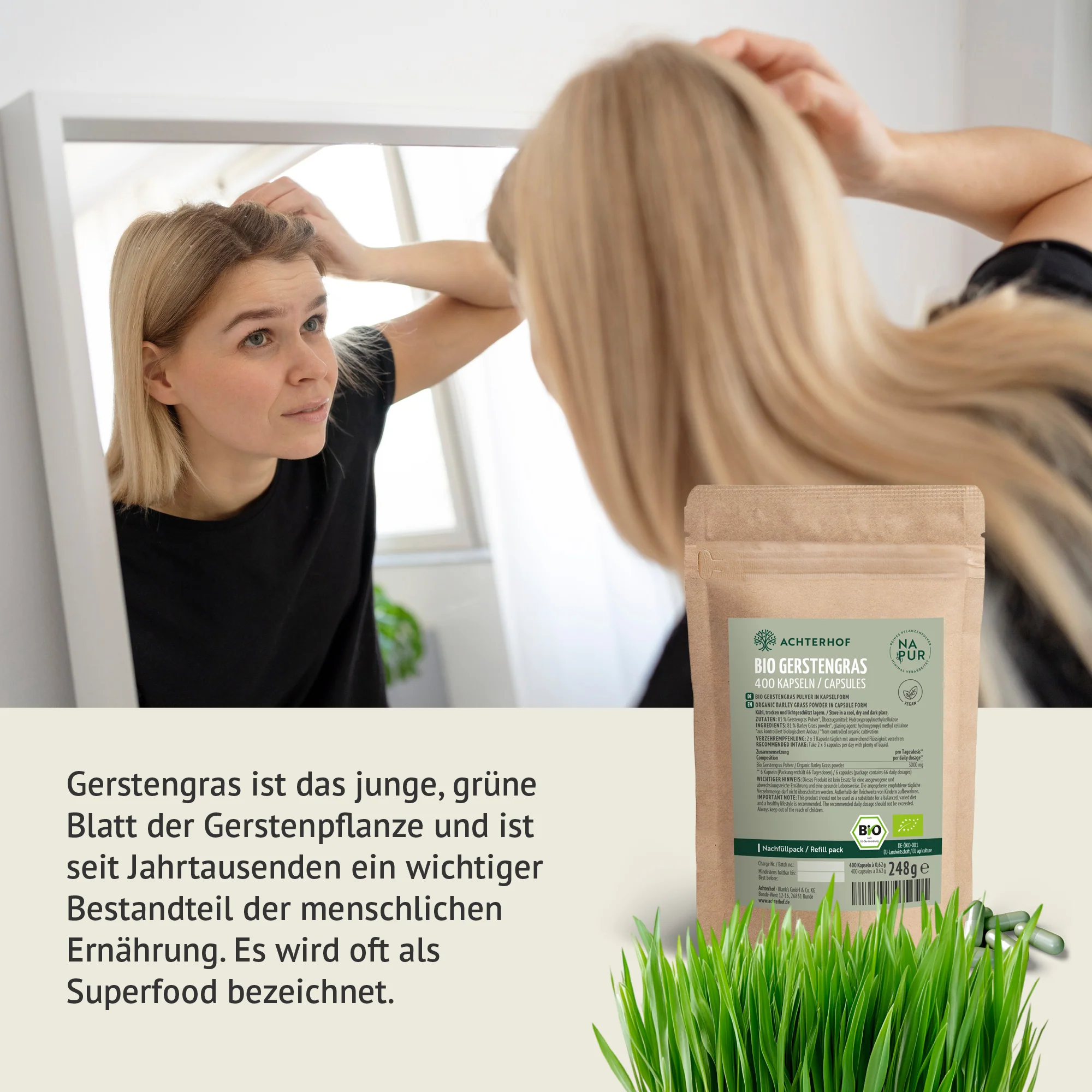 Bio Gerstengras Kapseln Nachfüllpack (400 Kapseln) - Image 4