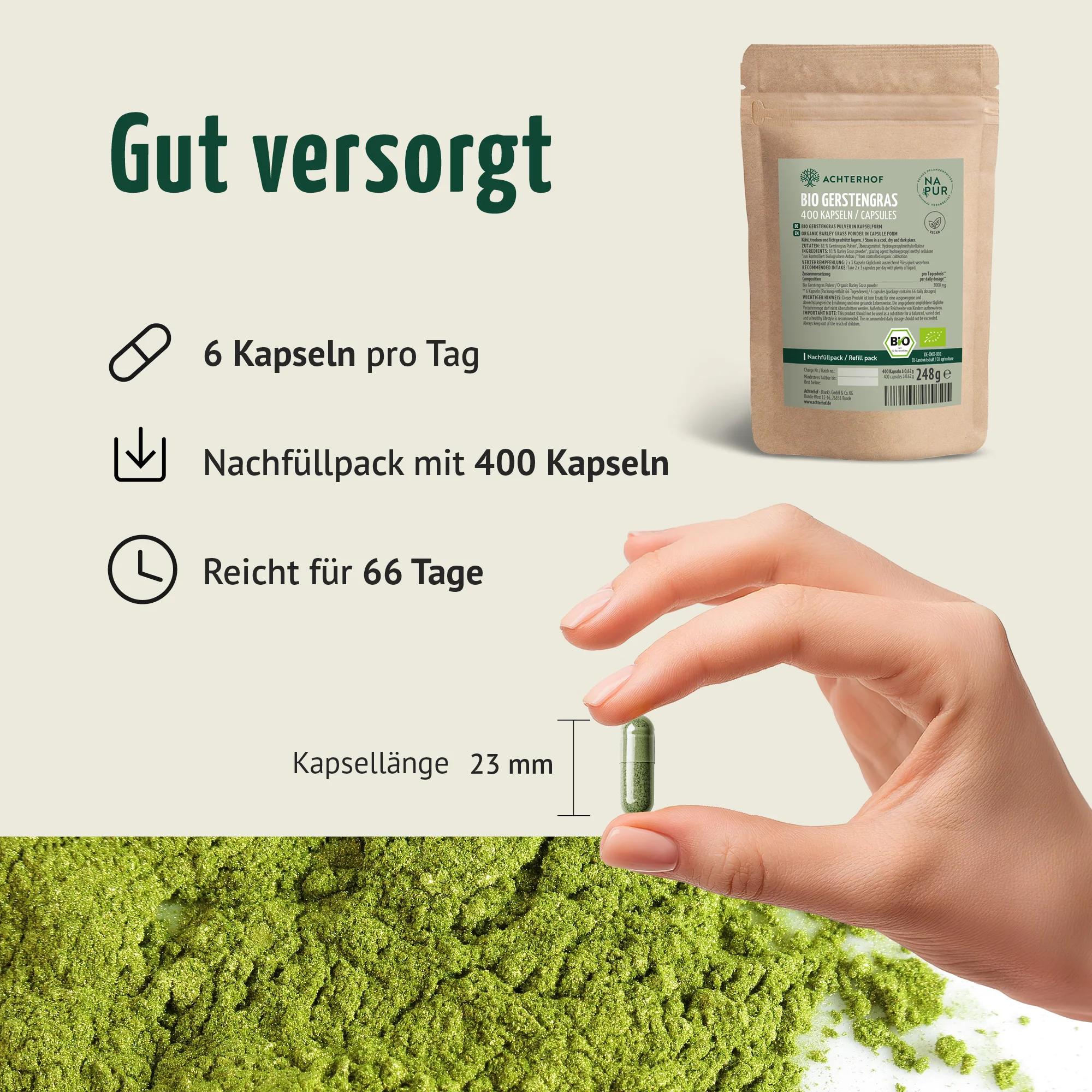 Bio Gerstengras Kapseln Nachfüllpack (400 Kapseln) - Image 5