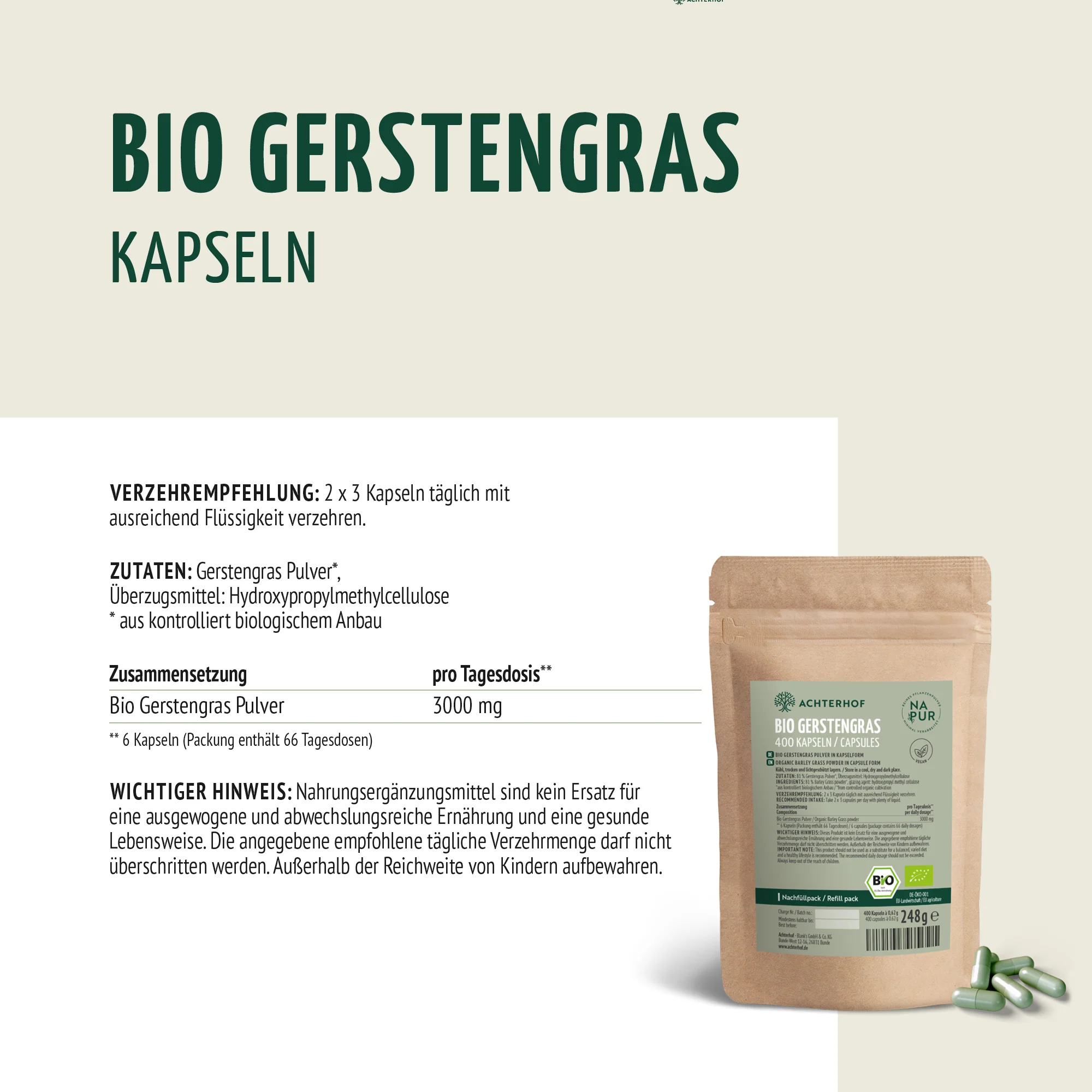 Bio Gerstengras Kapseln Nachfüllpack (400 Kapseln) - Image 9