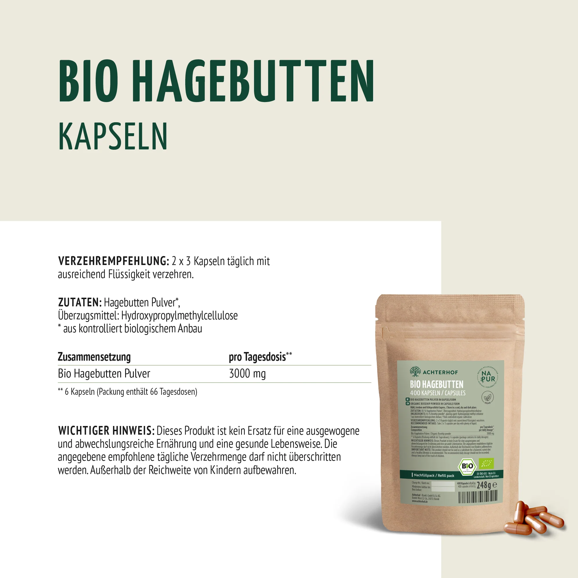 Bio Hagebutten Kapseln Nachfüllpack (400 Kapseln) - Image 8
