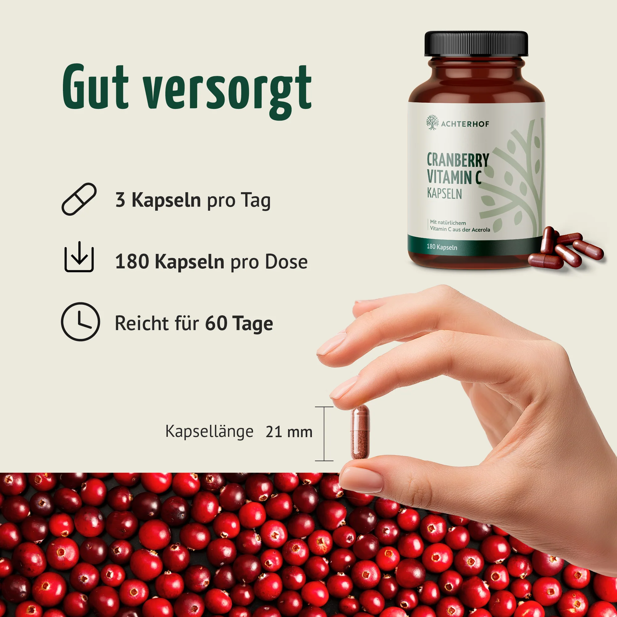 Cranberry Vitamin C Kapseln (180 Kapseln) - Image 4