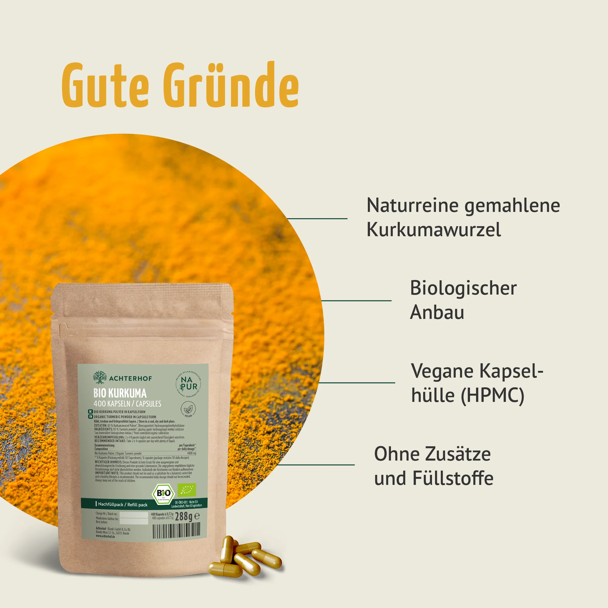 Bio Kurkuma Kapseln Nachfüllpack (400 Kapseln) - Image 3