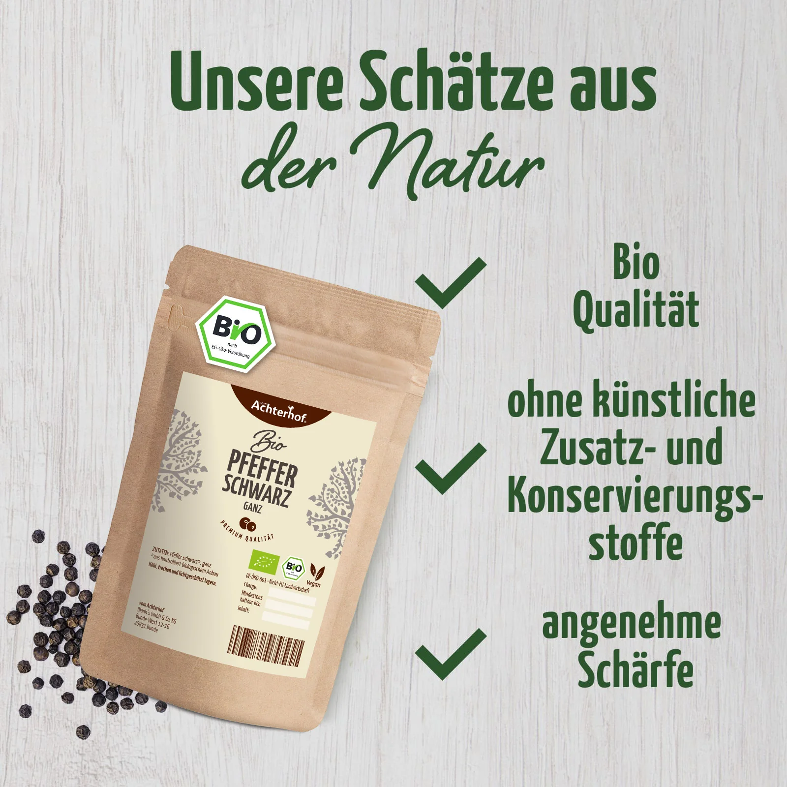 Pfeffer schwarz ganz Bio (500g) - Image 3